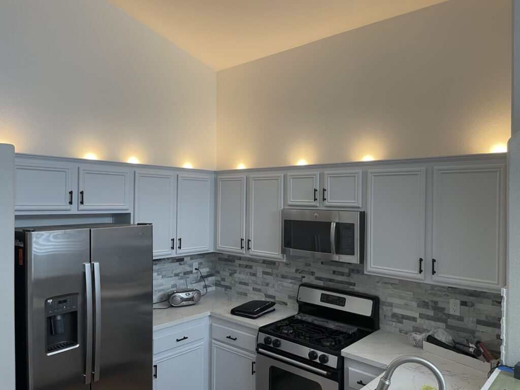 Modern kitchen walls and cabinets painted by a professional painting company in Moreno Valley, CA.